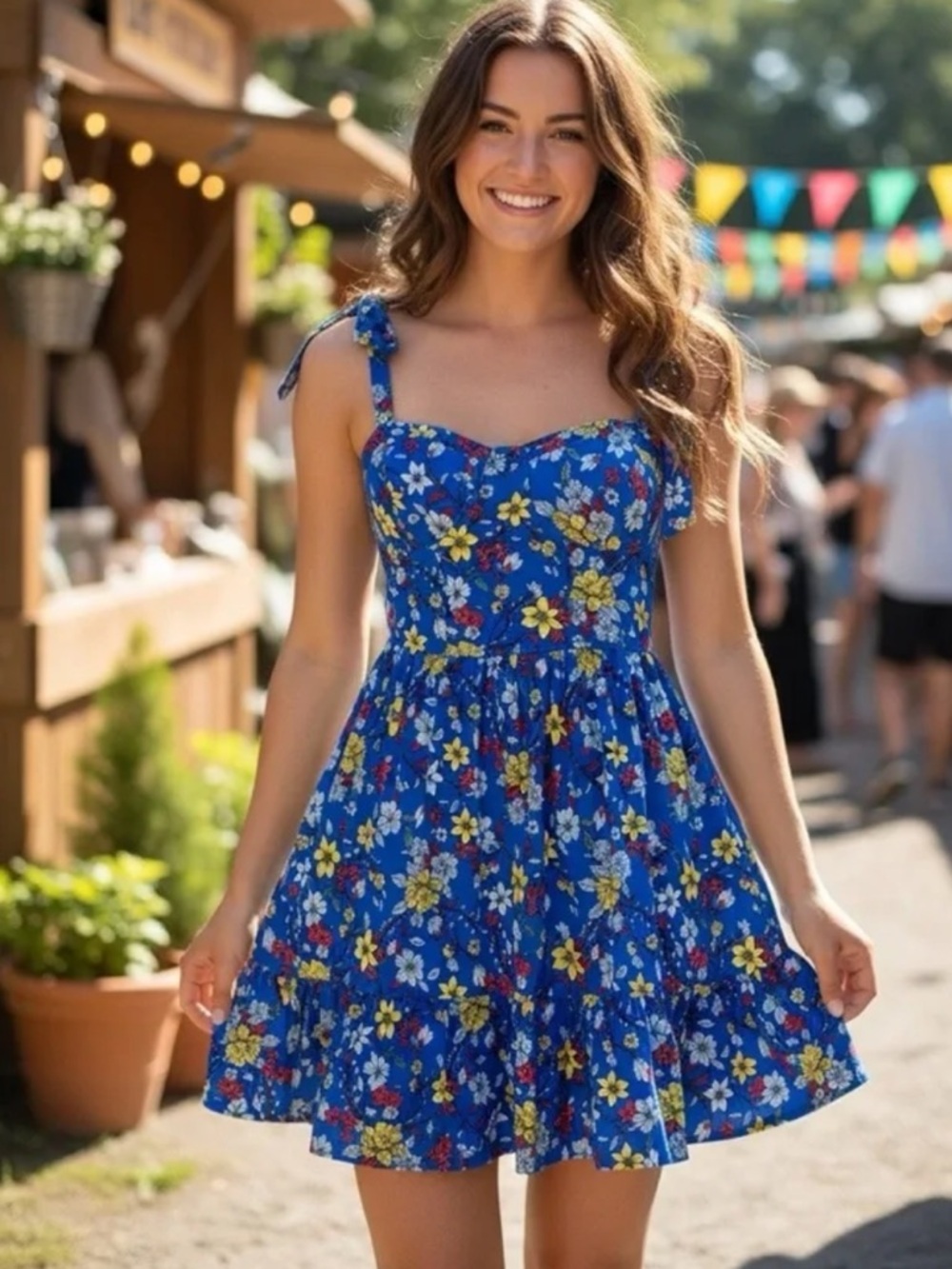 NWT B.O.G. Collective Blue Floral Tie-Shoulder Corset Sundress S